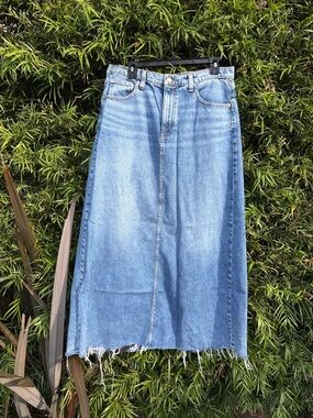 Distressed Denim Maxi Skirt